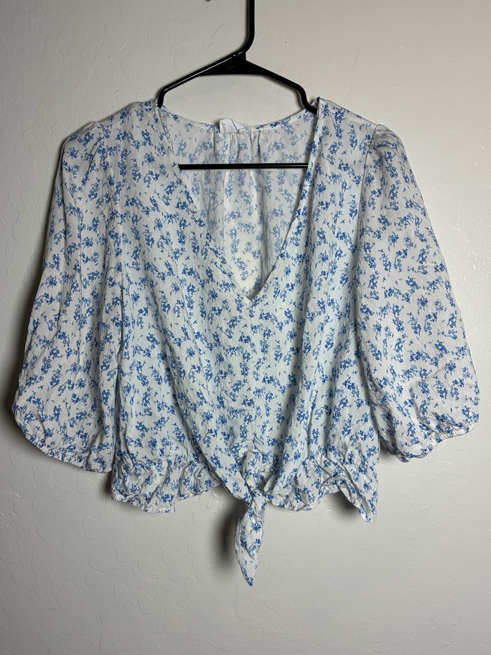 Sienna Sky White and Blue Floral Tie-Front Blouse